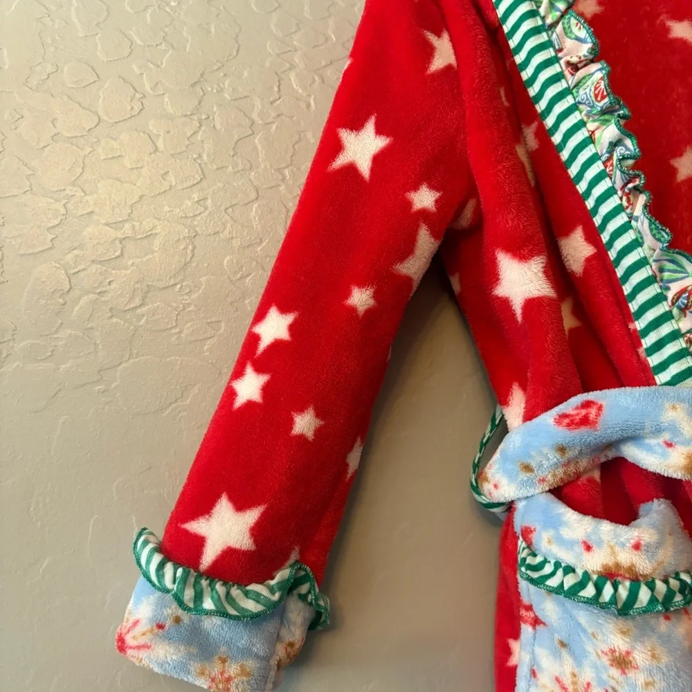 Matilda Jane evening in christmas red star holiday girls hooded robe size 4-6